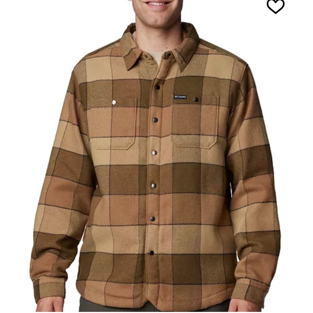 Columbia Men's Tan and Brown Plaid Shirt Jacket